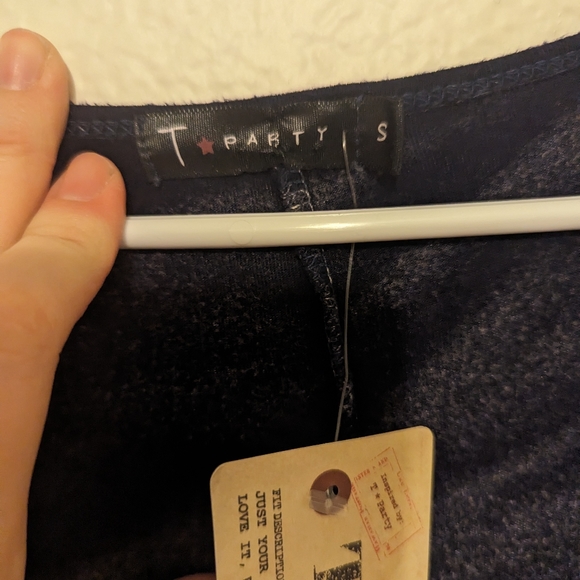 T Party Fashion Distressed dark blue fringe Top Size Small - Picture 2 of 7